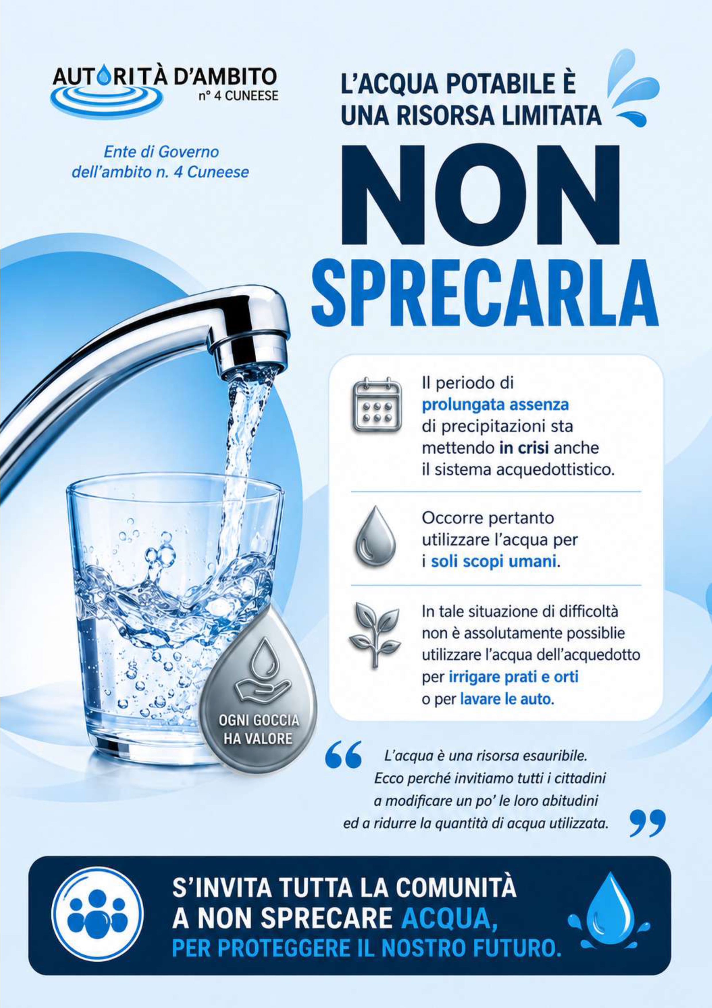 Uso razionale della risorsa idrica disponibile da pubblico acquedotto per la prevenzione di situazioni di criticità nell'erogazione del Servizio Idropotabile