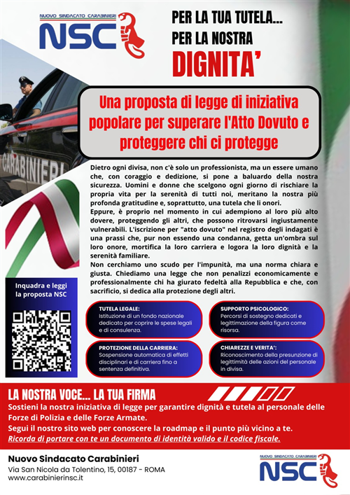 RACCOLTA FIRME PER PROPOSTA DI LEGGE DI INIZIATIVA POPOLARE